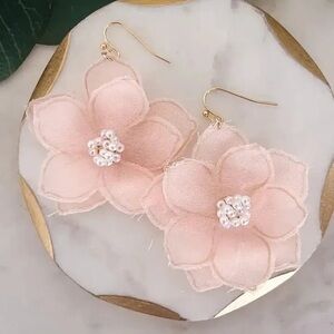 Fabric Flower Dangle Earrings